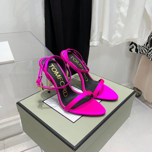 PADLOCK HIGH HEEL 10 CM SANDAL IN BRIGHT PINK SHEEPSKIN