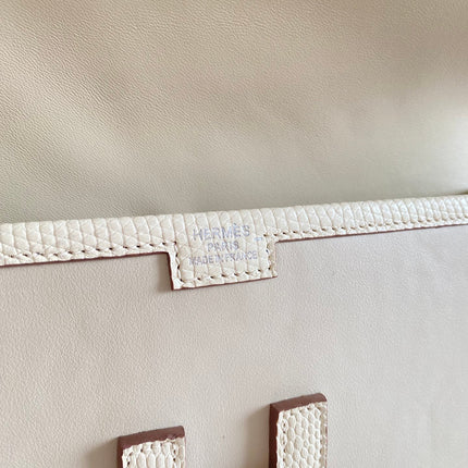 JIGE ELAN 29 CLUTCH IN BISQUE BEIGE CALFSKIN WITH LIZARD SKIN