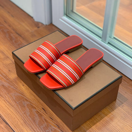 LP RAFFIA CHARMS FLATS SANDAL ORANGE AND WHITE CALFSKIN