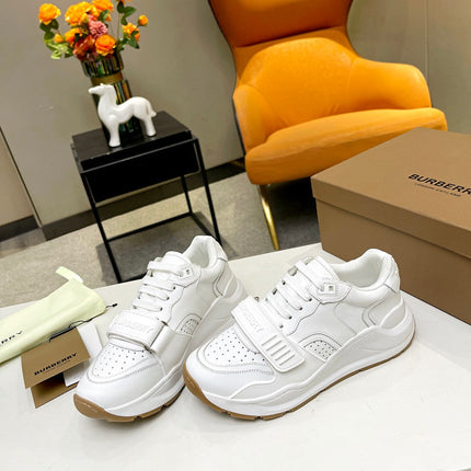 BURBERRY 26S PERFORATED SNEAKERS IN WHITE CALFSKIN