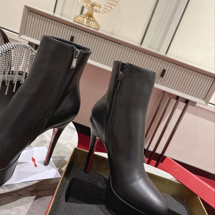 CHRISTIAN LOUBOUTIN 26S POINTED HEEL ANKLE BOOTS 130 MM IN BLACK CALFSKIN