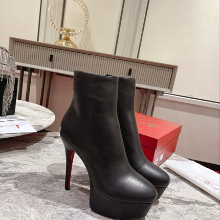 CHRISTIAN LOUBOUTIN 26S POINTED HEEL ANKLE BOOTS 130 MM IN BLACK CALFSKIN