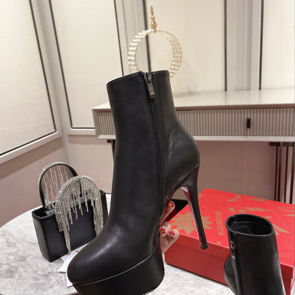 CHRISTIAN LOUBOUTIN 26S POINTED HEEL ANKLE BOOTS 130 MM IN BLACK CALFSKIN