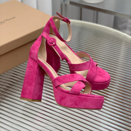 GIANVITO ROSSI 26S PLATFORM SANDALS 115 MM IN DARK PINK SUEDE
