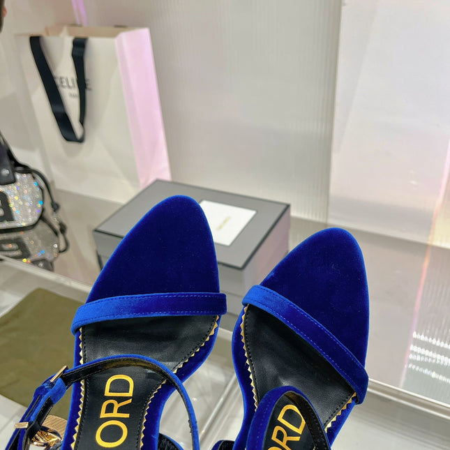 PADLOCK HIGH HEEL 10 CM SANDAL IN NAVY BLUE VELVET