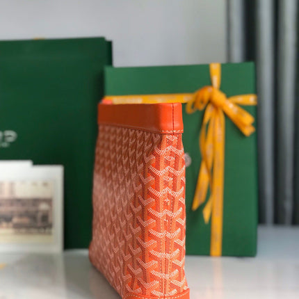 CONTI POUCH 24 IN ORANGE LAMBSKIN AND GOYARDINE CANVAS