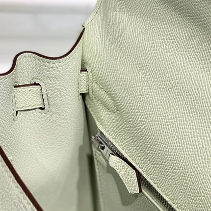 KELLY 25CM IN VERT FIZZ SWIFT CALFSKIN SILVER HARDWARE