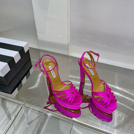 AQUAZZURA 26S HEELED SANDALS 130 MM IN DARK PINK SATIN