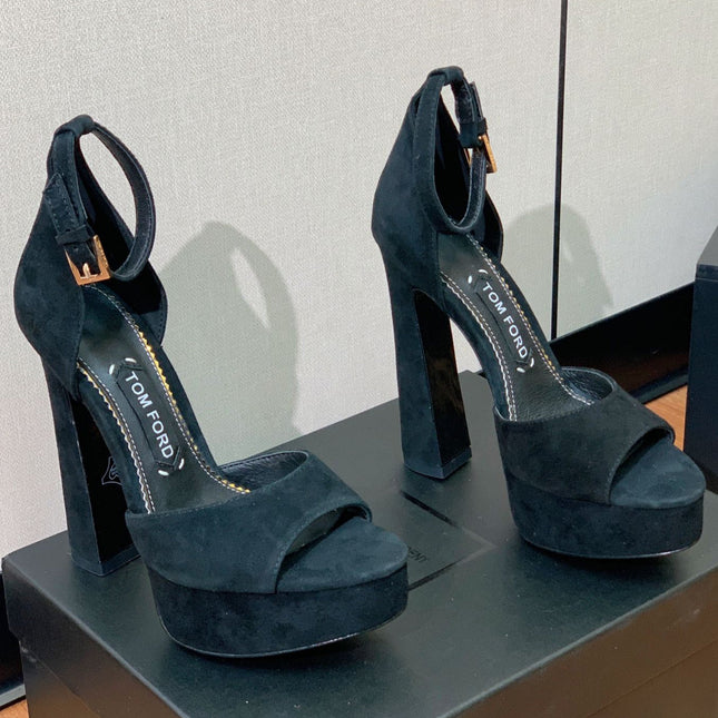 HIGH HEEL 14.5 CM SANDALS IN BLACK SUEDE