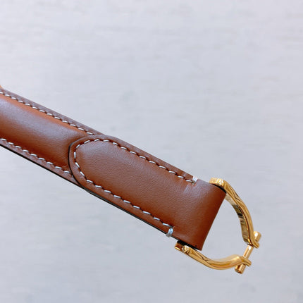 Hook & Loop 20mm TRIOMPHE Logo Square Adjustable Belt Tan Calfskin Ghw