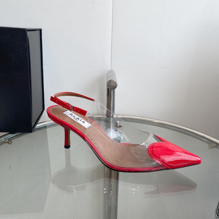ALAIA HIGH 6 CM SLINGBACK IN CHERRY RED PATENT CALFSKIN AND FILM