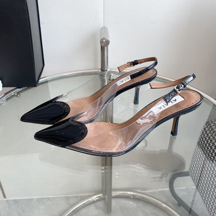ALAIA HIGH 6 CM SLINGBACK IN BLACK PATENT CALFSKIN AND FILM