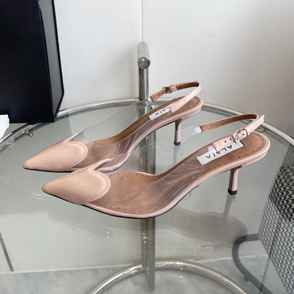 ALAIA HIGH 6 CM SLINGBACK IN BEIGE CREAM PATENT CALFSKIN AND FILM