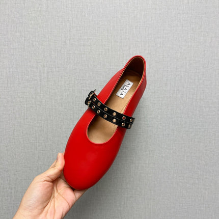 ALAIA MARY JANE SHOES IN CHERRY RED LAMBSKIN SILVER HARDWARE