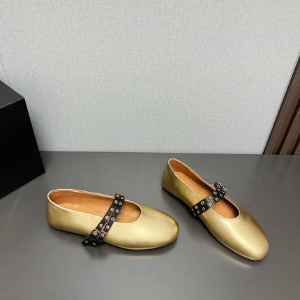 ALAIA MARY JANE SHOES IN GOLDEN LAMBSKIN SILVER HARDWARE