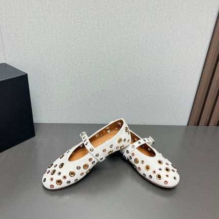 ALAIA MARY JANE SHOES IN WHITE LAMBSKIN GOLD MIX SILVER HARDWARE