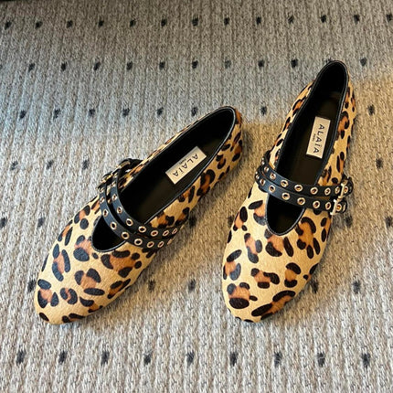 ALAIA MARY JANE SHOES IN LEOPARD ZP CUSTOM STRAW AND DENIM