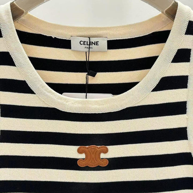 Celin Black Beige Stripe Tank Top