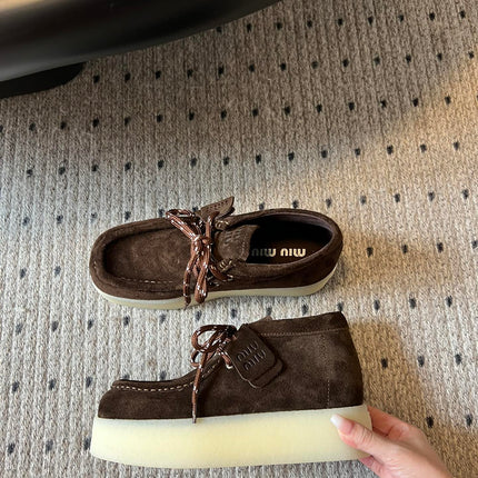 MIUMIU 26S CHUKKA BOOTS IN DARK BROWN SUEDE