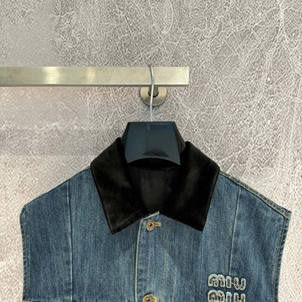 Miu Navy Denim Trucker Vest