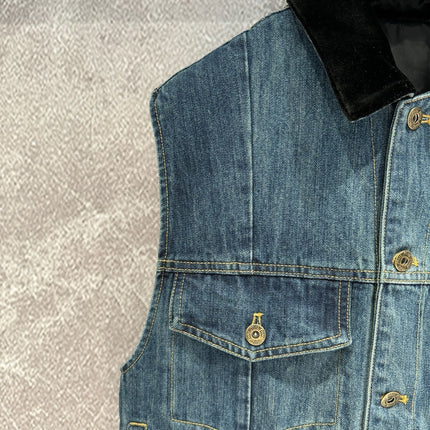 Miu Navy Denim Trucker Vest