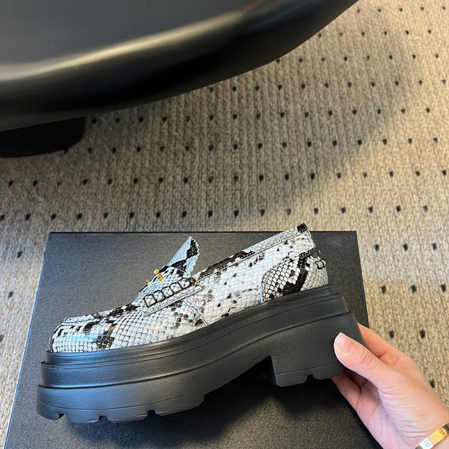 CARTER PLATFORM 75 MM LOAFER IN BLACK MIX WHITE GRAINED LAMBSKIN