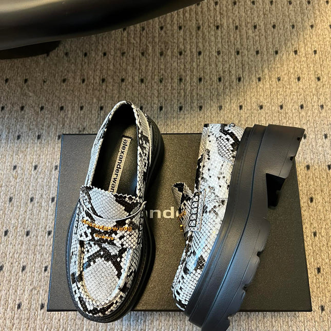 CARTER PLATFORM 75 MM LOAFER IN BLACK MIX WHITE GRAINED LAMBSKIN