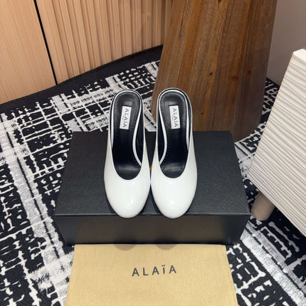HIGH-HEEL 10 CM MULES IN WHITE PATENT CALFSKIN