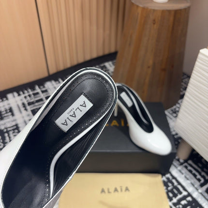 HIGH-HEEL 10 CM MULES IN WHITE PATENT CALFSKIN