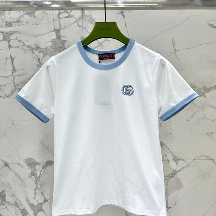 Gucci Embroidered Short Sleeves T-shirt White Blue Cotton