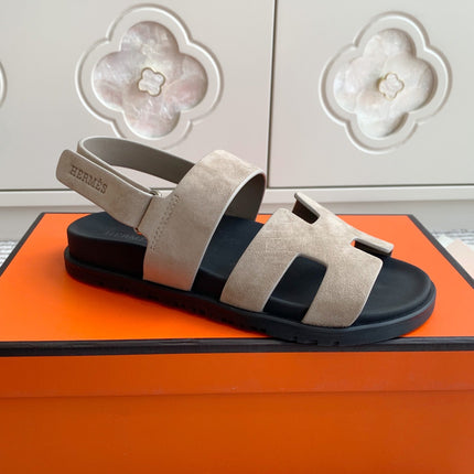 HM 26S CHYPRE SANDAL WITH BACK STRAP IN TAUPE BEIGE SUEDE