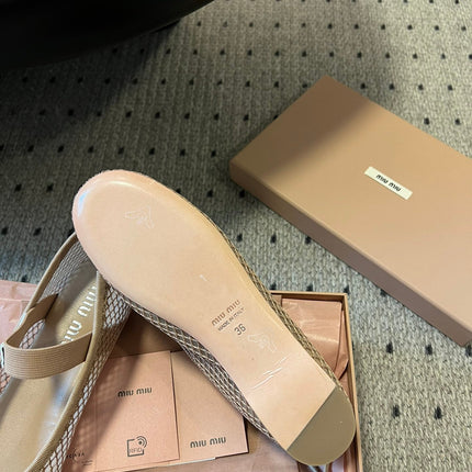 MIUMIU 26S BALLERINAS IN BEIGE MESH FABRIC WITH BOW