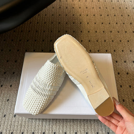 CELINE 26S LOAFERS IN WHITE WOVEN LAMBSKIN