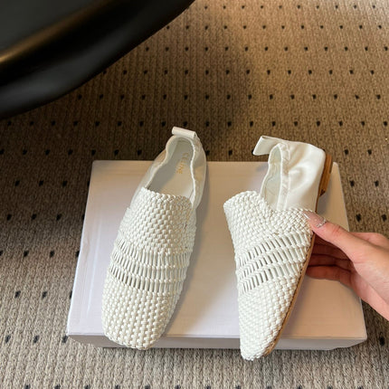 CELINE 26S LOAFERS IN WHITE WOVEN LAMBSKIN