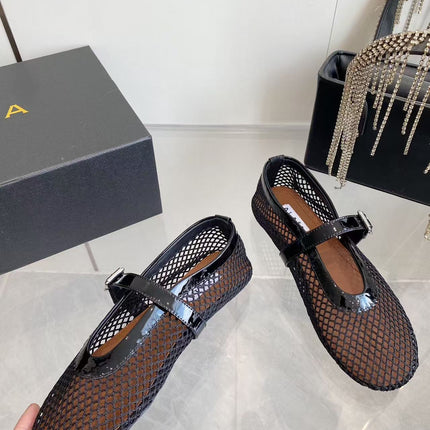 MARY JANE SHOES IN BLACK MESH AND LEATHER