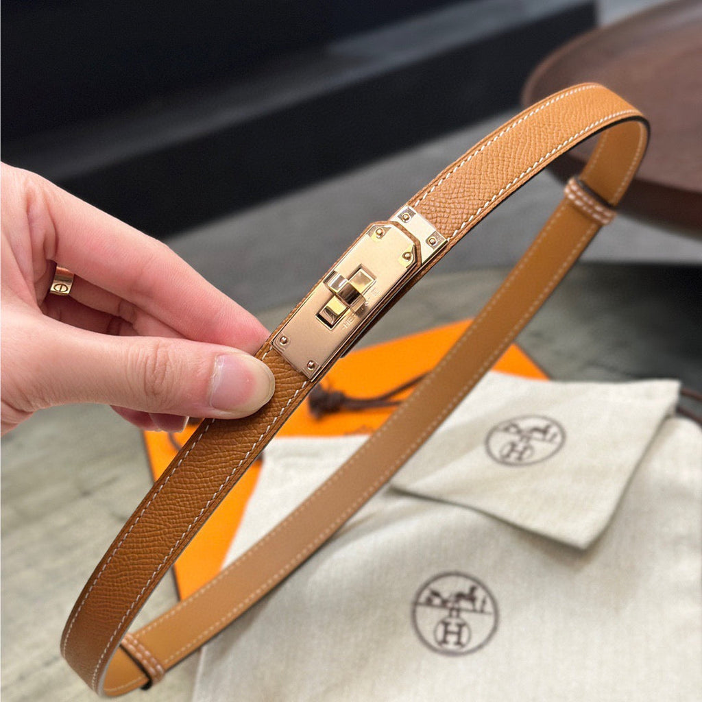 KELLY BELT 18MM IN TAN BROWN CALFSKIN GOLD HARDWARE