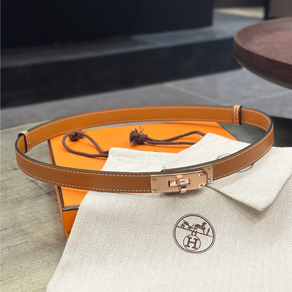KELLY BELT 18MM IN TAN BROWN CALFSKIN GOLD HARDWARE