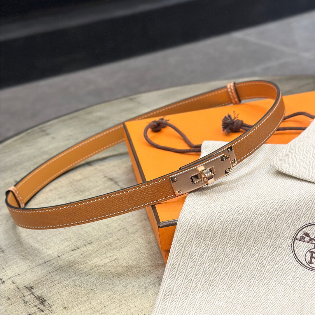 KELLY BELT 18MM IN TAN BROWN CALFSKIN GOLD HARDWARE