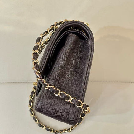 CC CLASSIC FLAP BAG 25 IN CHOCOLATE BROWN CALFSKIN GOLD HARDWARE