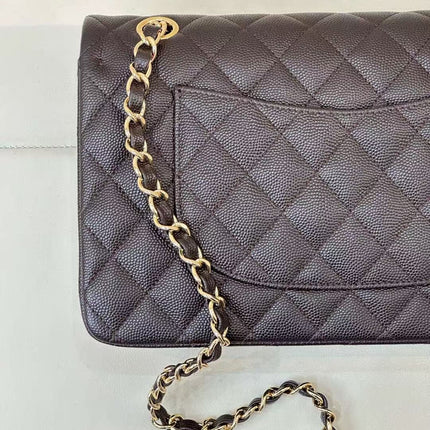 CC CLASSIC FLAP BAG 25 IN CHOCOLATE BROWN CALFSKIN GOLD HARDWARE