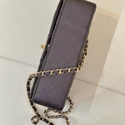 CC CLASSIC FLAP BAG 25 IN CHOCOLATE BROWN CALFSKIN GOLD HARDWARE