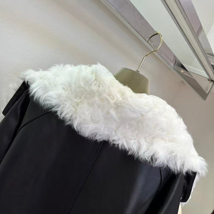GUCCI LEATHER JACKET WITH WHITE SHEARLING