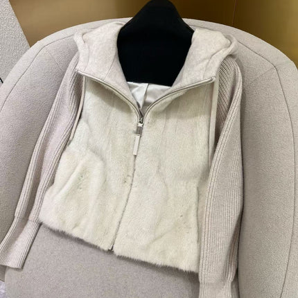 LUXURIOUS COMFORTABLE IN BEIGE FUR MIX WOOL JACKET
