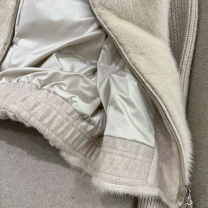 LUXURIOUS COMFORTABLE IN BEIGE FUR MIX WOOL JACKET