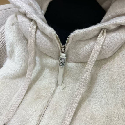 LUXURIOUS COMFORTABLE IN BEIGE FUR MIX WOOL JACKET