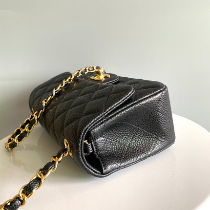 CHANEL 25S FLAP BAG 20 IN DEEP BLACK CAVIAR CALFSKIN WITH GOLD HARDWARE