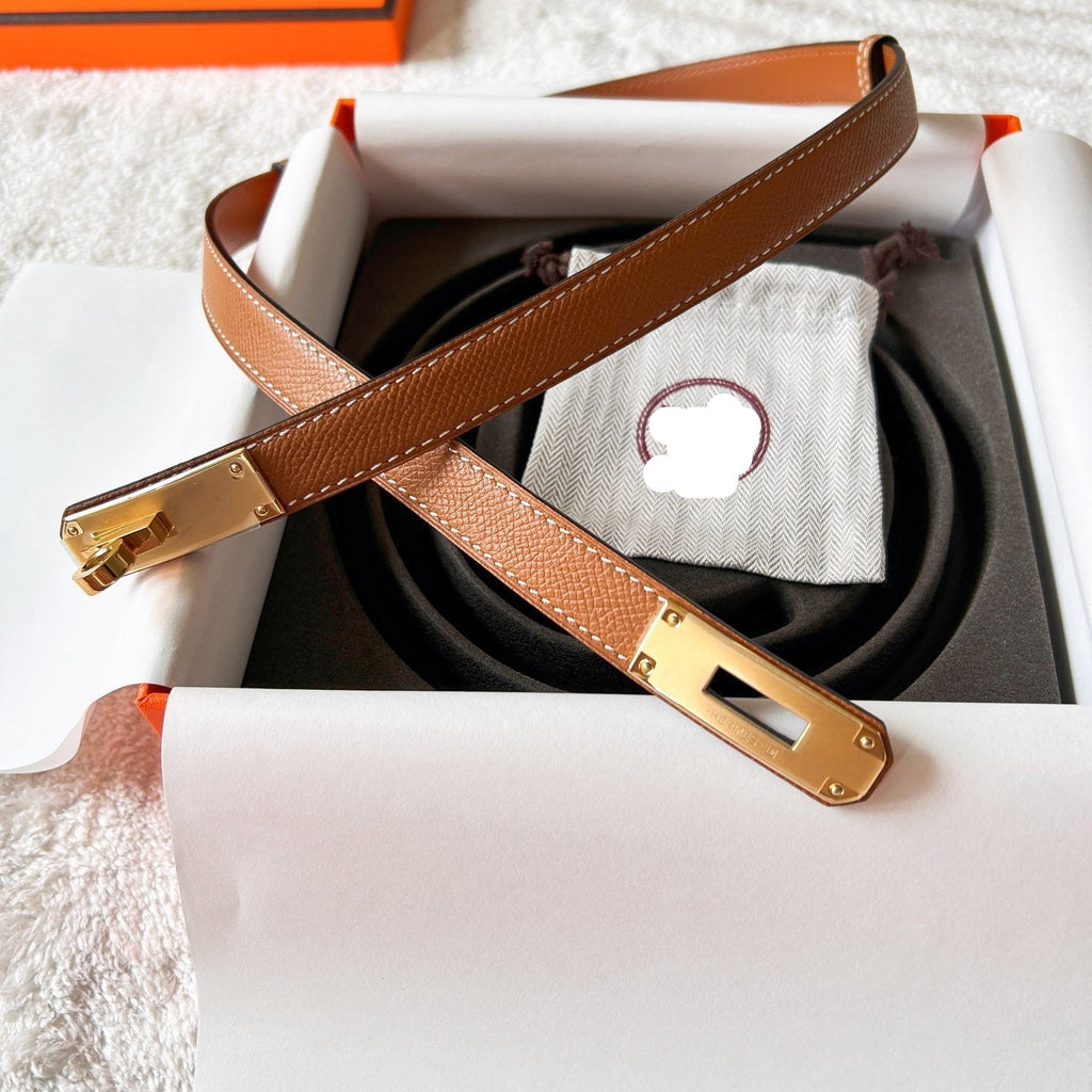 KELLY BELT IN LIGHT BROWN CALFSKIN GOLD LOCK HARDWARE