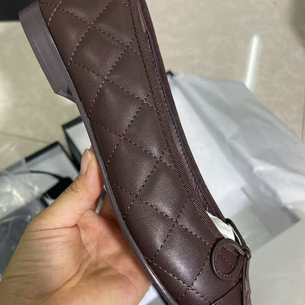 CHANEL 26S CC BOW BALLET FLATS IN DARK BROWN LAMBSKIN