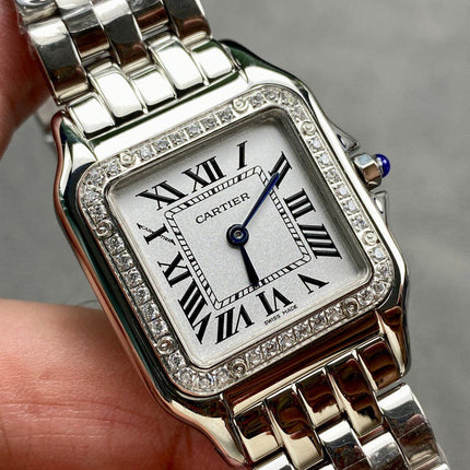 CARTIER WATCH IN SILVER TONE WITH DIAMOND-SET BEZEL & METAL BRACELET