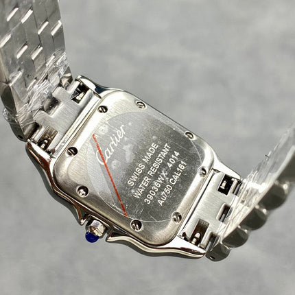 CARTIER WATCH IN SILVER TONE WITH DIAMOND-SET BEZEL & METAL BRACELET